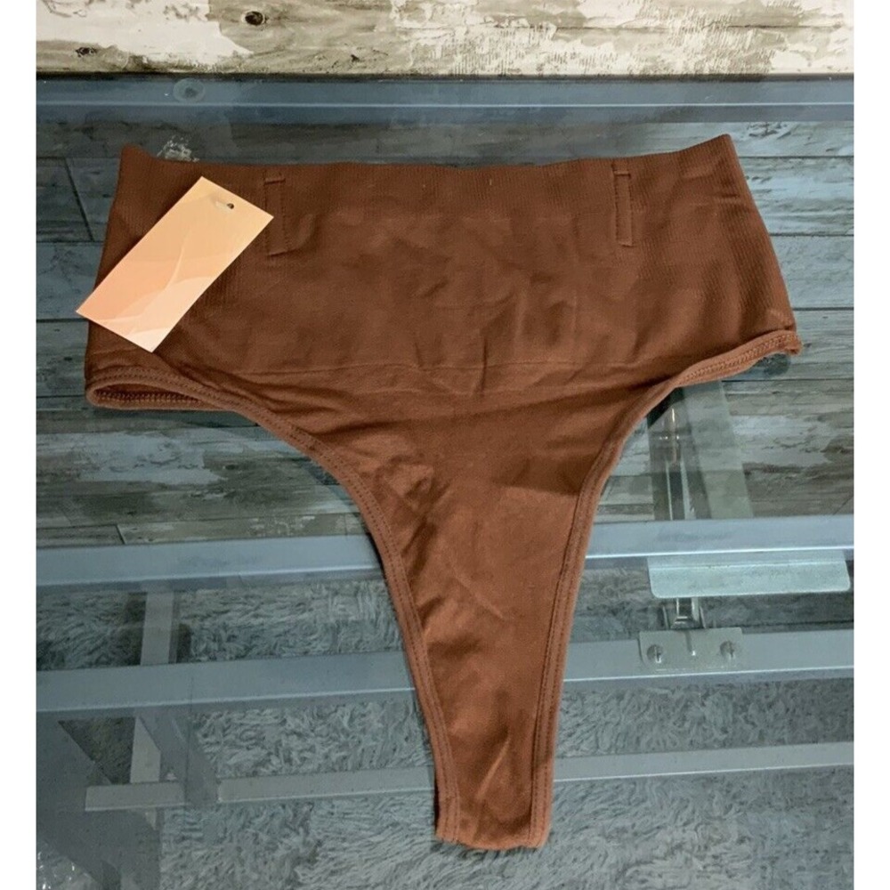Womens Brown High Waisted Shaper Thong Underwear Size L